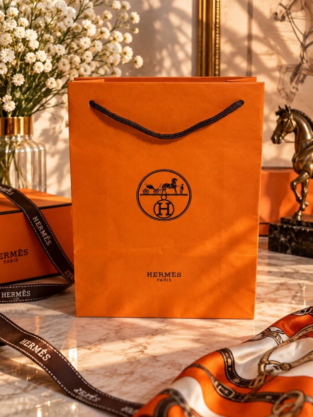 Hermès Paris Orange Luxury Shopping Gift Bag – Authentic Designer Packaging